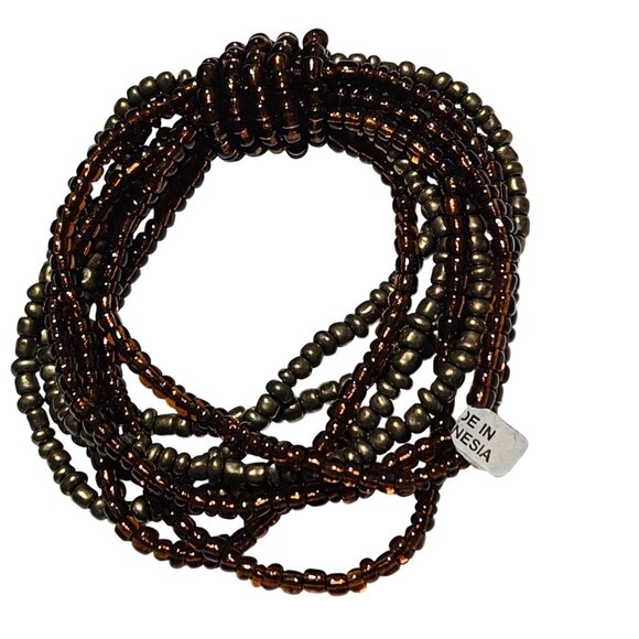 Boho Brown Bronze Seed Beaded Multi Strand Stretch Bracelet Fashion Jewelry - Picture 1 of 4